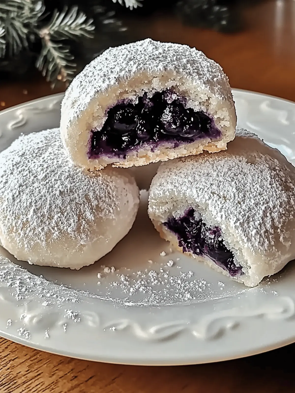 Blueberry-Filled Almond Snowball Cookies